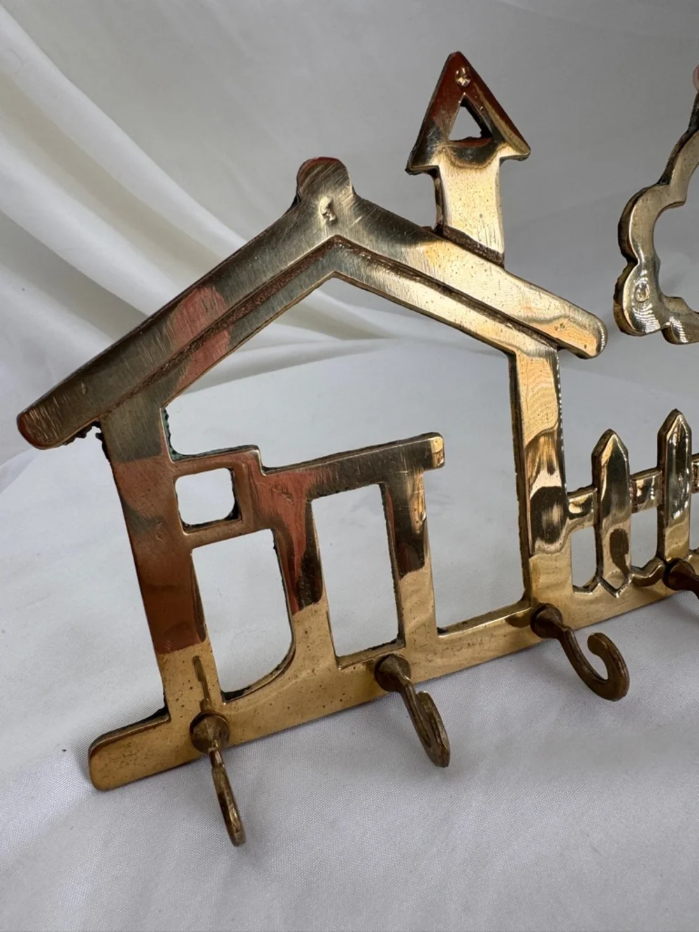 Vintage Brass Cottagecore House & Tree Wall Hook Entryway Decor Key Holder MCM